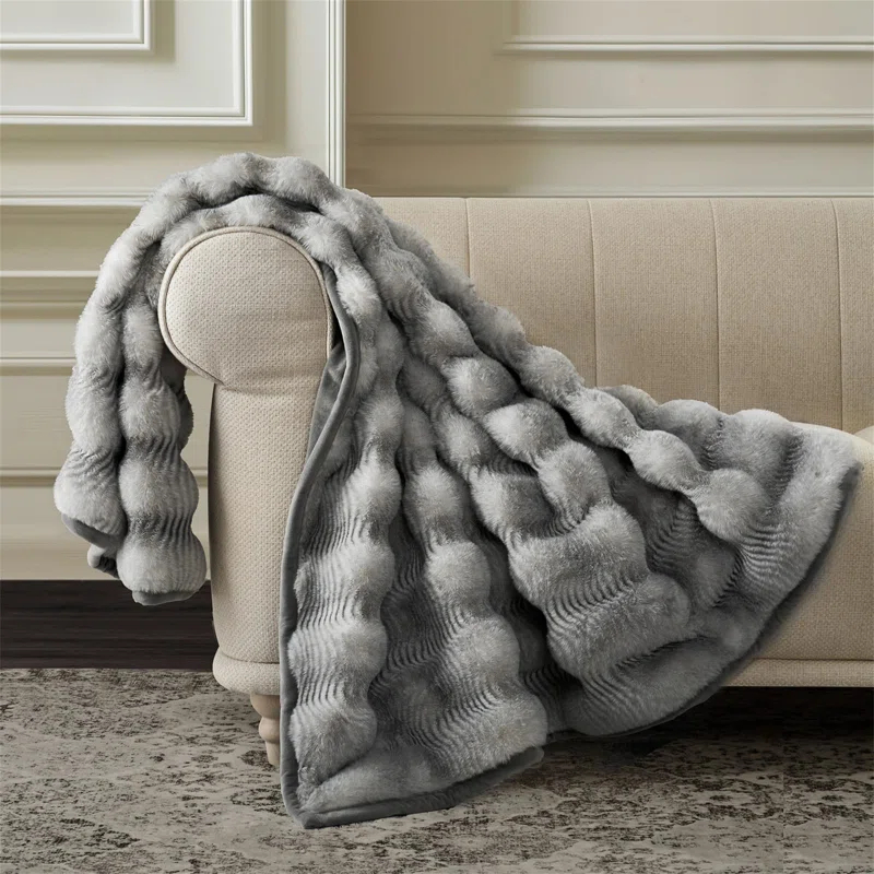 transparent.0 Soft And Luxe Faux Rabbit Fur Sofa Throw, 60" X 80"
