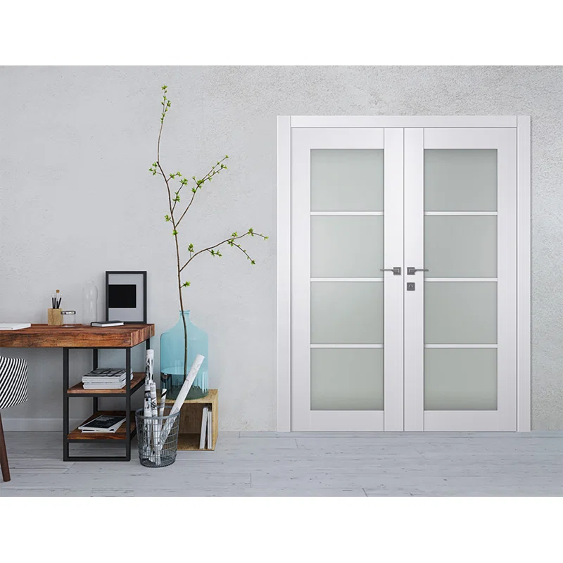 Belldinni Smart Pro 4 Lite Paneled Manufactured Wood and Frosted Glass Interior Double Prehung Door