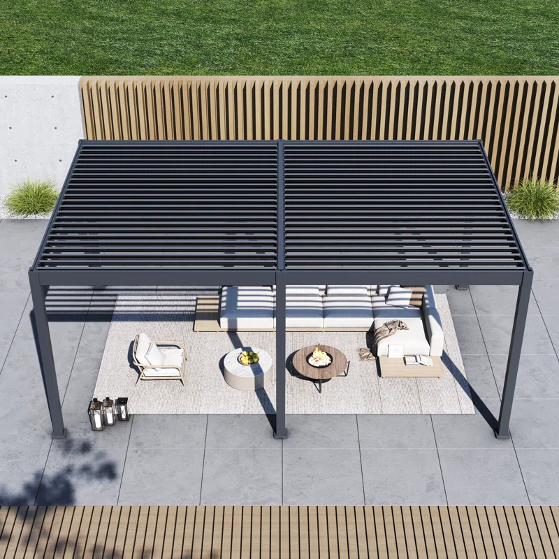 Paragon-Outdoor Grand Tuscan Aluminum Louvered Slate Gray Pergola