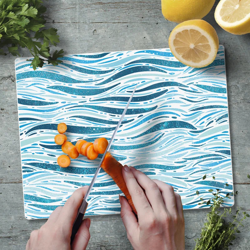 CounterArt Wavy Waves 3mm Glass Cutting Board 10” x 8”