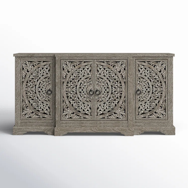 Harmony Grand Gray Mango Wood 72'' Floral Carved Sideboard