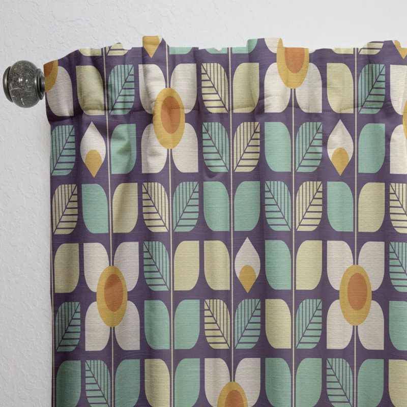 Design Art Botanical Retro Design III - Mid-Century Velvet Curtain - Room darkening - 1 panel | Wayfair