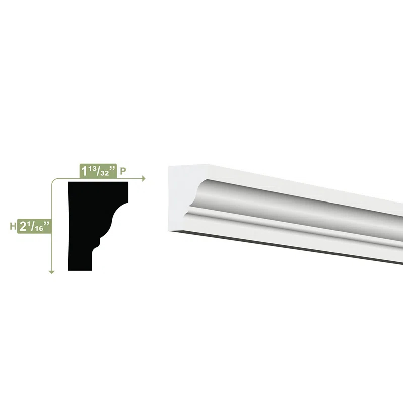 Ekena Millwork 2"H x 1 3/8"P x 96"L Ram Crown Moulding, PVC
