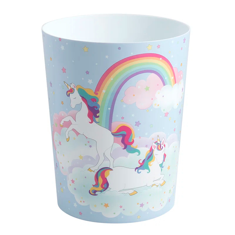 Zoomie Kids Unicorn And Rainbow Plastic Open Waste Basket - 1.56 Gallons