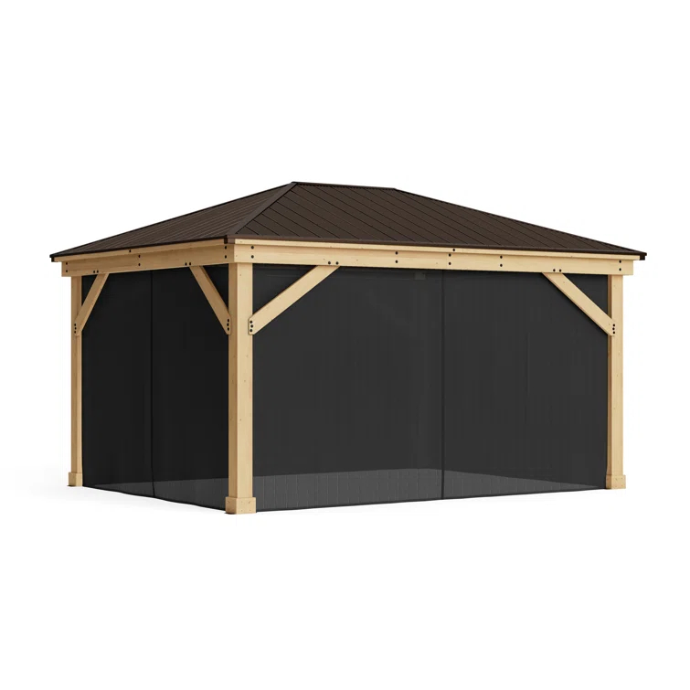 Yardistry 12' x 16' Meridian Gazebo Mosquito Mesh Kit  Premium Phifer UV-Resistant Mesh with Easy Glide Tracks and Full-Length Zippered Panels