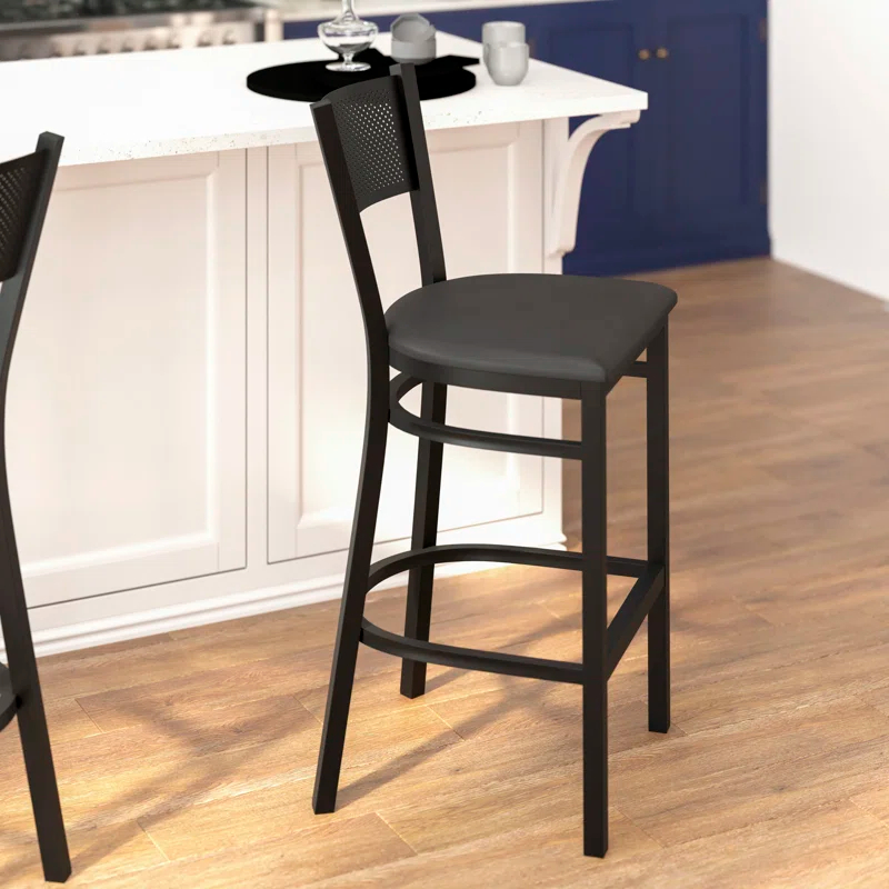 Flash Furniture Miranda Commercial Grade Grid Back Metal Restaurant Barstool with Vinyl Seat