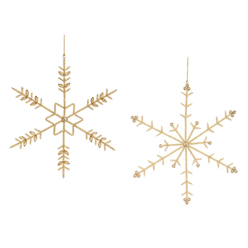 Melrose International Gold Beaded Metal Snowflake Ornament (Set of 6)