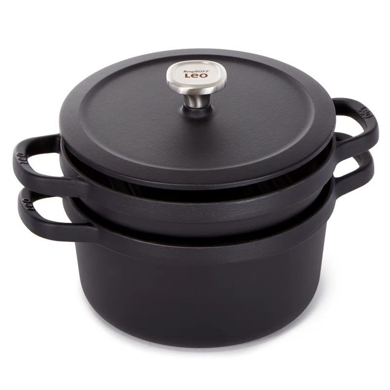 BergHOFF BergHOFF Graphite 3Pc Cast Iron Enamel Cookware Set, Covered Dutch Oven and Grill Pan