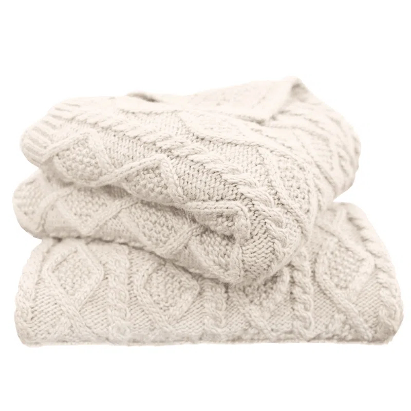 HiEnd Accents Cable Knit Wool Solid Textured Sweater Soft Classic Lodge Throw Blanket