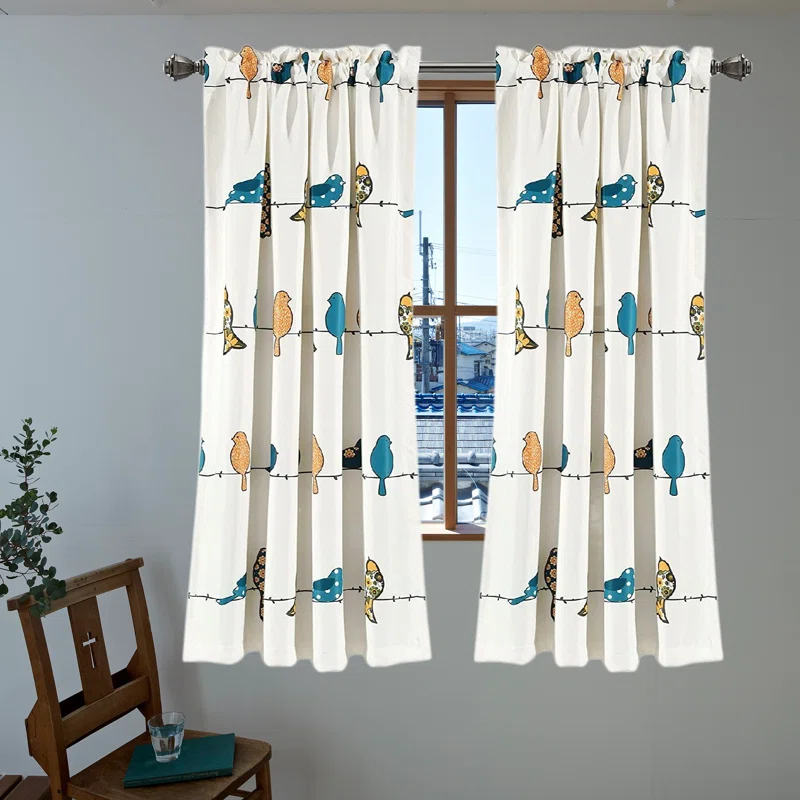 Frifoho Rowley Birds Room Darkening Thermal Rod Pocket Curtain Panels (Set of 2)