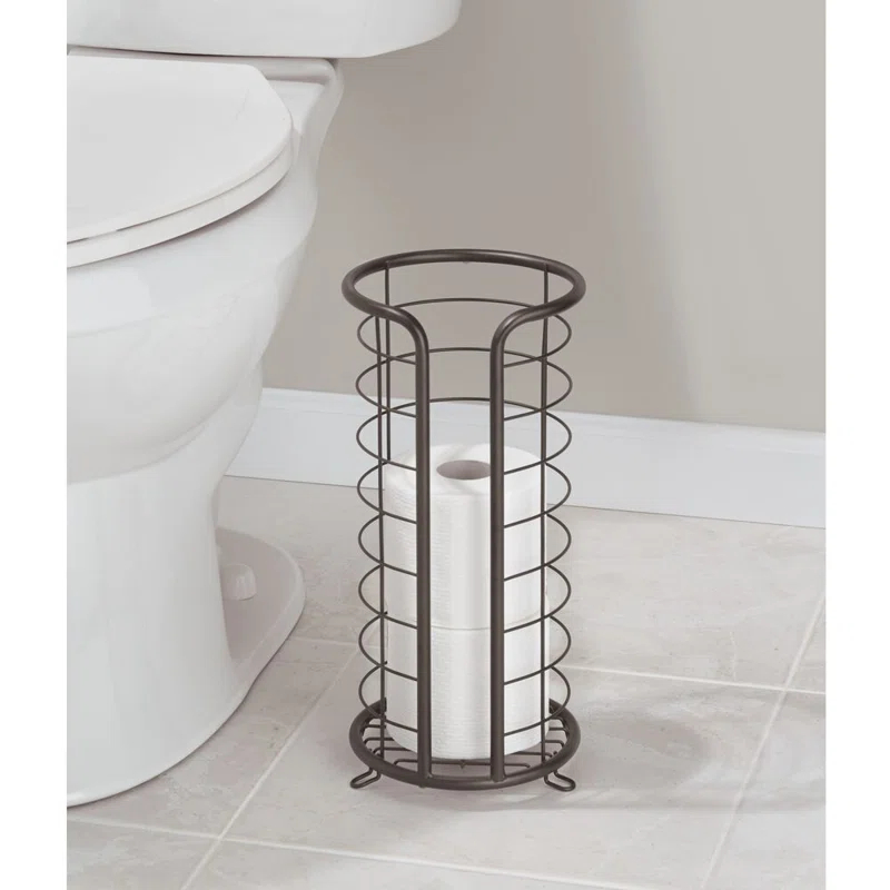 mDesign 5UYG90 mDesign Metal Toilet Paper Holder Stand, Freestanding 3 Roll Reserve