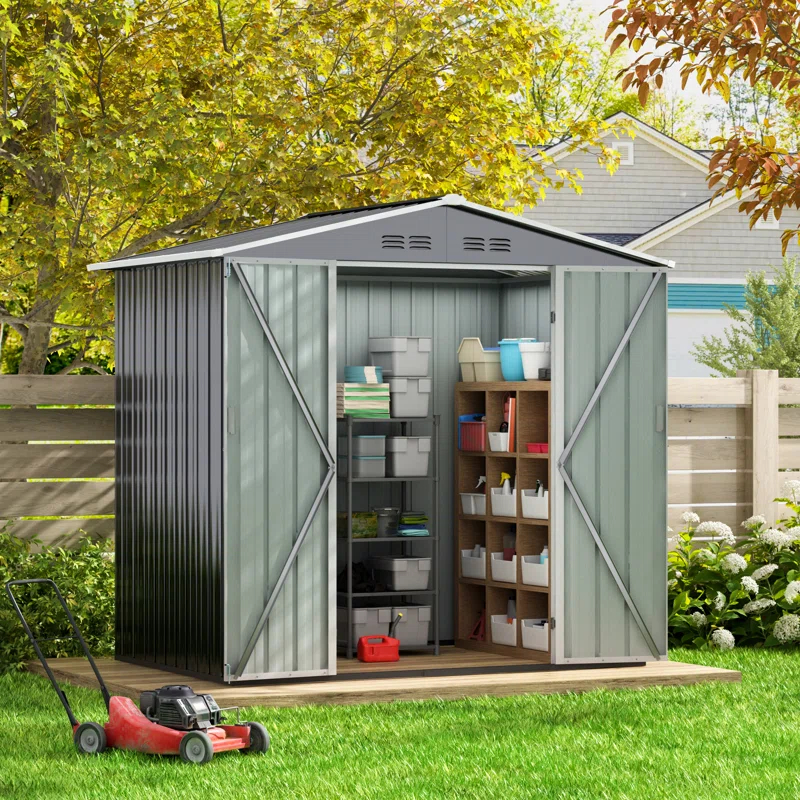 HOGYME 6 Ft. W X 4 Ft. D Outdoor Metal Storage Shed With Lockable Doors
