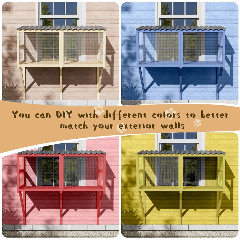 Tucker Murphy Pet™ Cat Catio,Cat Window Perch for Large Indoor Cats - Expandable Wooden Cat Window Box Enclosure for Multi Cats,