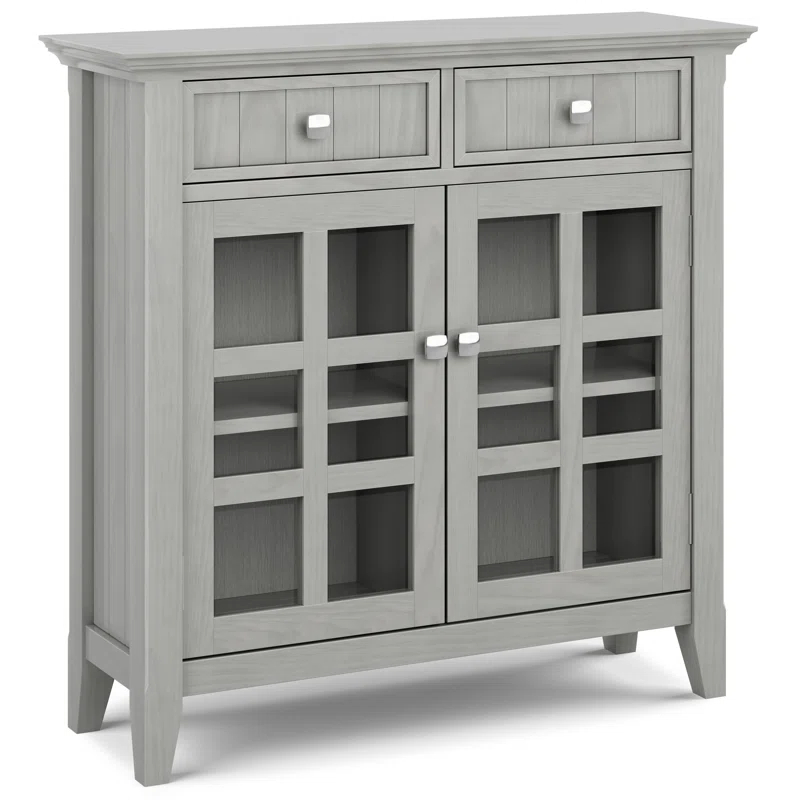 Simpli Home Acadian 36"W Solid Wood 2-Shelf Entryway Storage Cabinet with Glass Doors and 2 Drawers