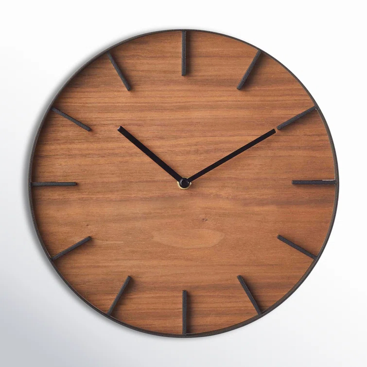 Rin Yamazaki Home Wall Clock, Modern Wood Home Decoration, Steel + Wood, Step Motion Second