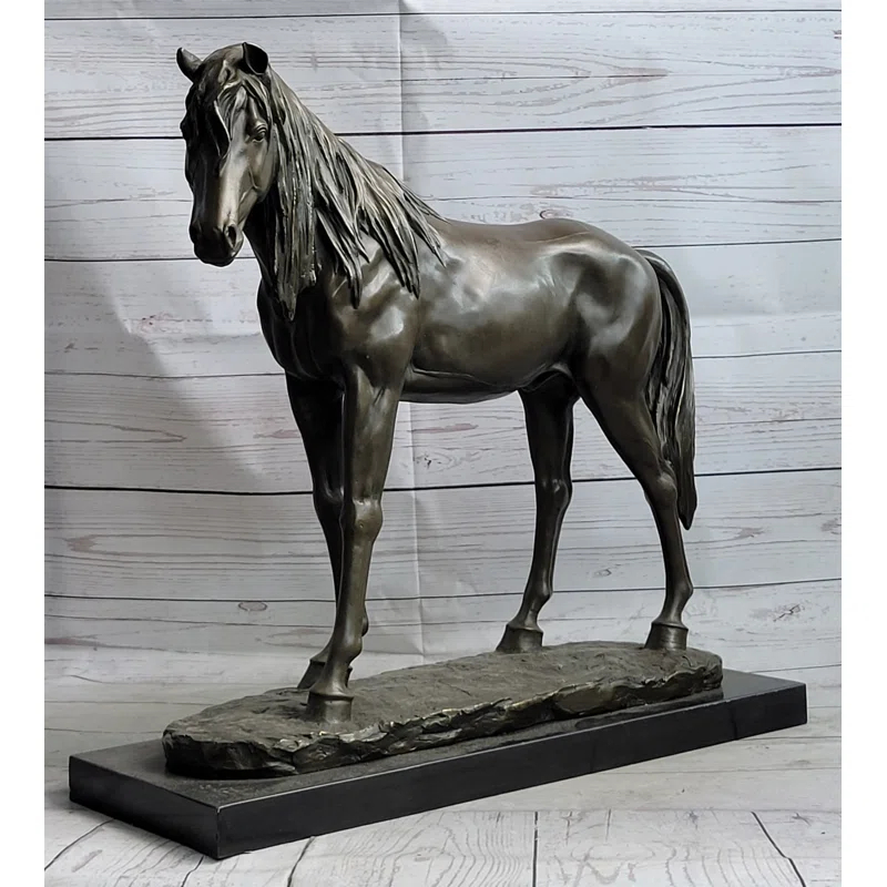 Canora Grey Bronze Metal Horse Mare Equestrian Decor Sculpture Statue Figure By Pj Mene On Marble Base