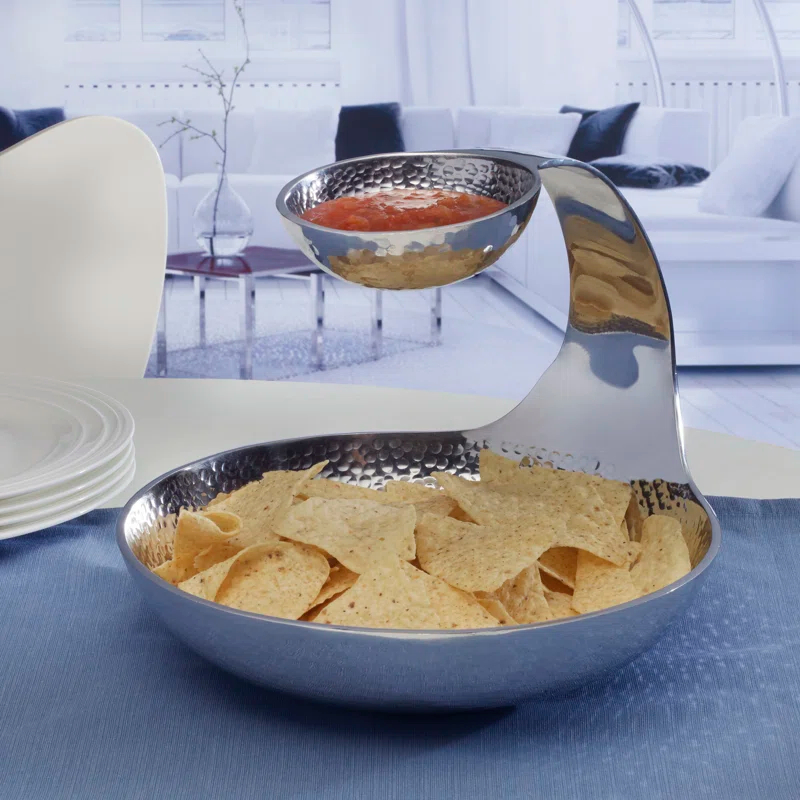 Towle Silversmiths Towle Hammersmith Gooseneck Chip and Dip Server, 11-Inch