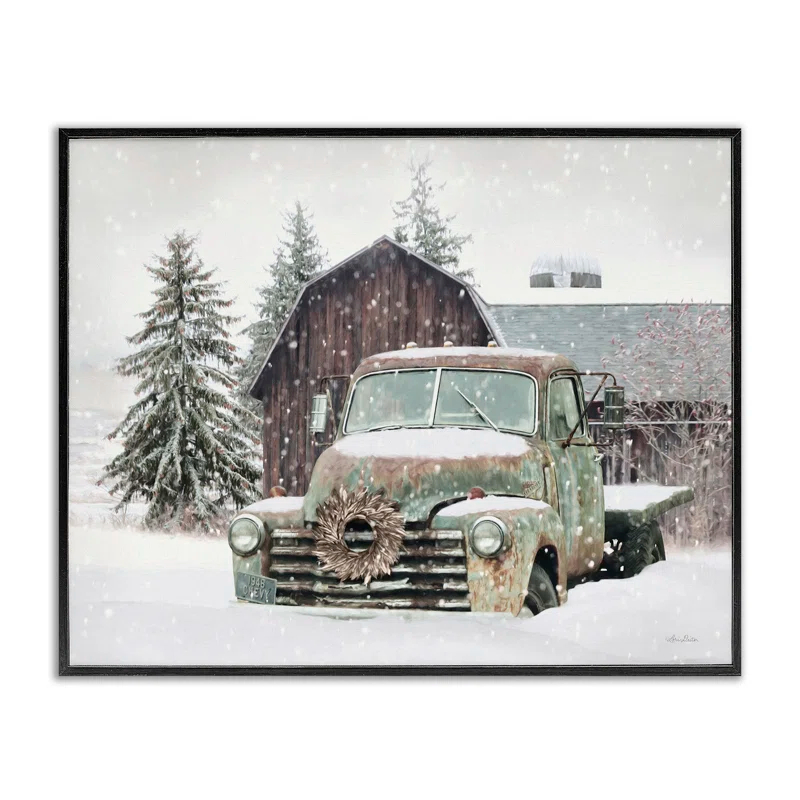 Stupell Industries Rural Vintage Truck & Barn Snowy Winter Landscape Giclee Texturized Art By Lori Deiter