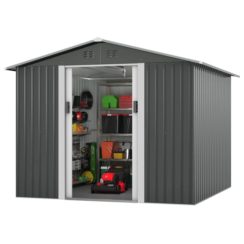 8 ft. W x 8 ft. D Metal Storage Tool Shed Outdoor Storage Shed With Sliding Doors and Vents