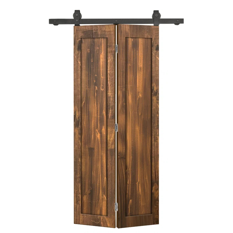 Calhome 1 Panel Shaker Pine Wood Bi-Fold Door with Sliding Barn Door Hardware Kit