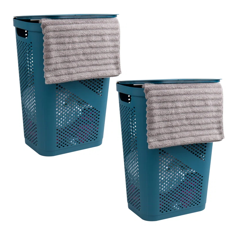 Mind Reader Mind Reader 60L Slim Laundry Hamper, Clothes Basket, Lid, Ventilated, Plastic, 17.25"L x 13.75"W x 23.5"H, 2-Pack
