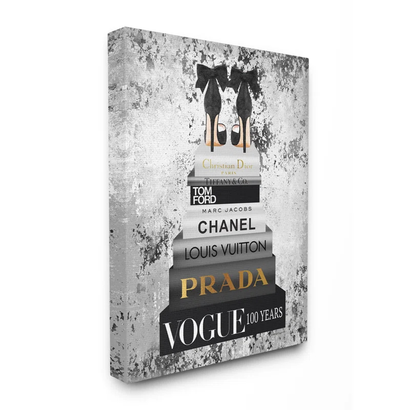 Stupell Industries " Fashion Designer Shoes Bookstack Black And White Watercolor "