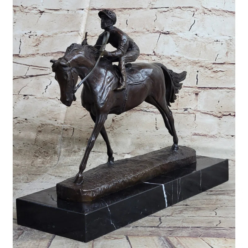 Wildon Home® Handmade Bronze Sports Art Sculpture Jockey Horse Racing Kentucky Derby Statue