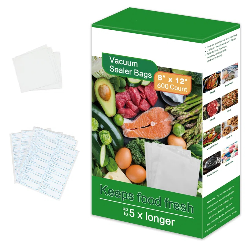 BEACHWATER POOL & SPA, LLC 300-Count Food Vacuum Sealer Bags, Thick BPA Free Sous Vide Bags Compatible With All Vac Machines, Food Saver, Seal A Meal, Commercial Grade Quart Precut Meal Prep Storage Bags