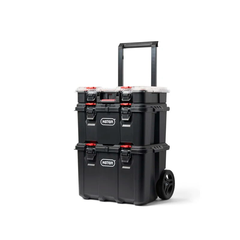 Keter Keter Stack-n-Roll 3 Piece Durable Resin Rolling Tool Box System Tool Storage and Organization Ideal For Garage and DIY, Black