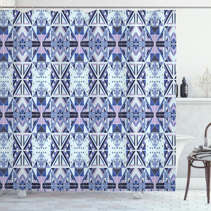 East Urban Home East Urban Home Ethnic Shower Curtain Geometric Inspired Forms Pale Blue Mauve