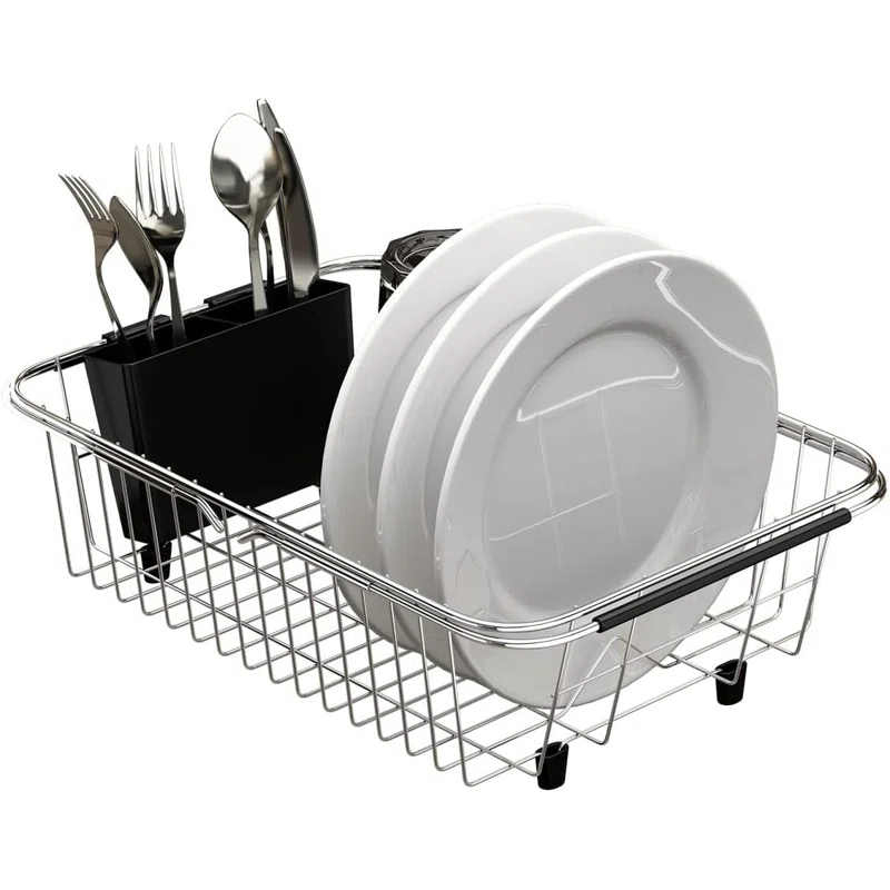 THE GLAMOUR BOUTIQUES Adjustable Over Sink Dish Rack Stainless Steel Dish Drying Rack On Counter Or In Sink, Rustproof