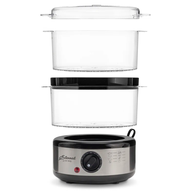 Electric Food Steamer Stackable Two-tier Bowls, 5 Quart, Stainless Steel