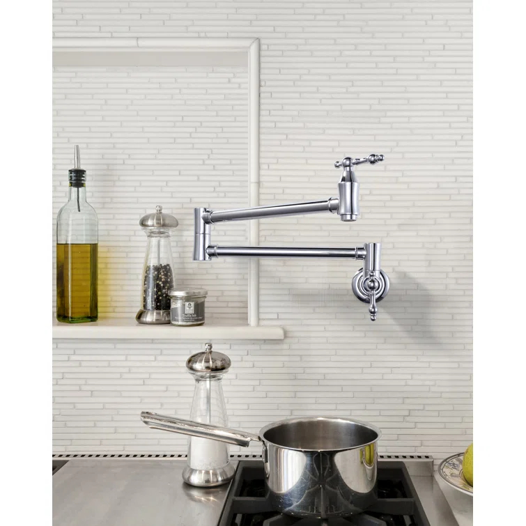 ARCORA ARCORA Wall Mounted Pot Filler Brass Folding Kitchen Faucet with 2 Handles AR7106800C