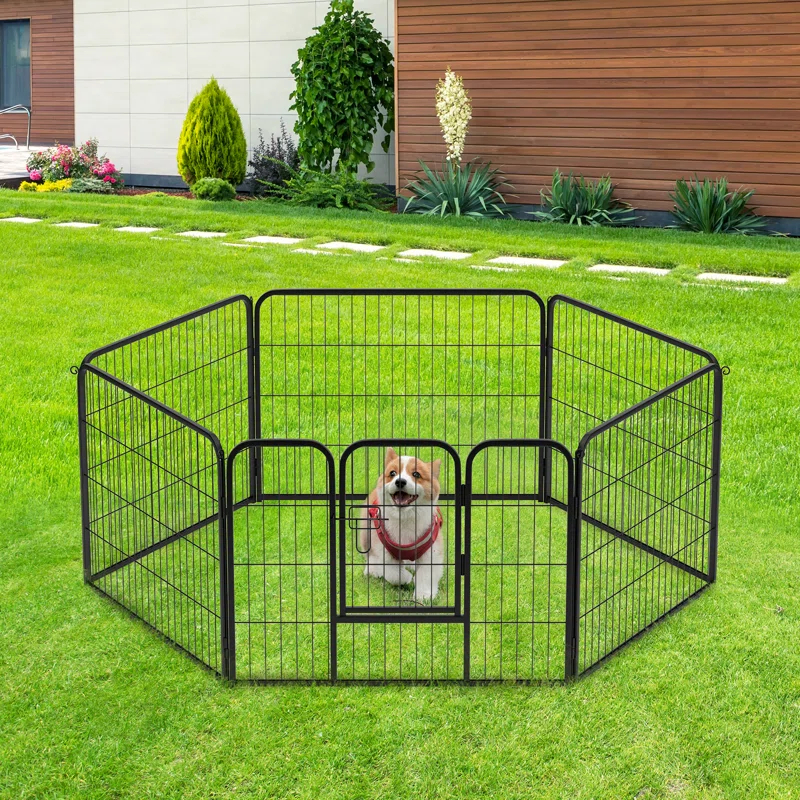Dog Playpen Indoor 6 Panels Dog Pen For Small And Medium Dogs, Exercise Pen Pet Dog Fence With Doors Pet Puppy Playpen For RV Camping Yard, Black