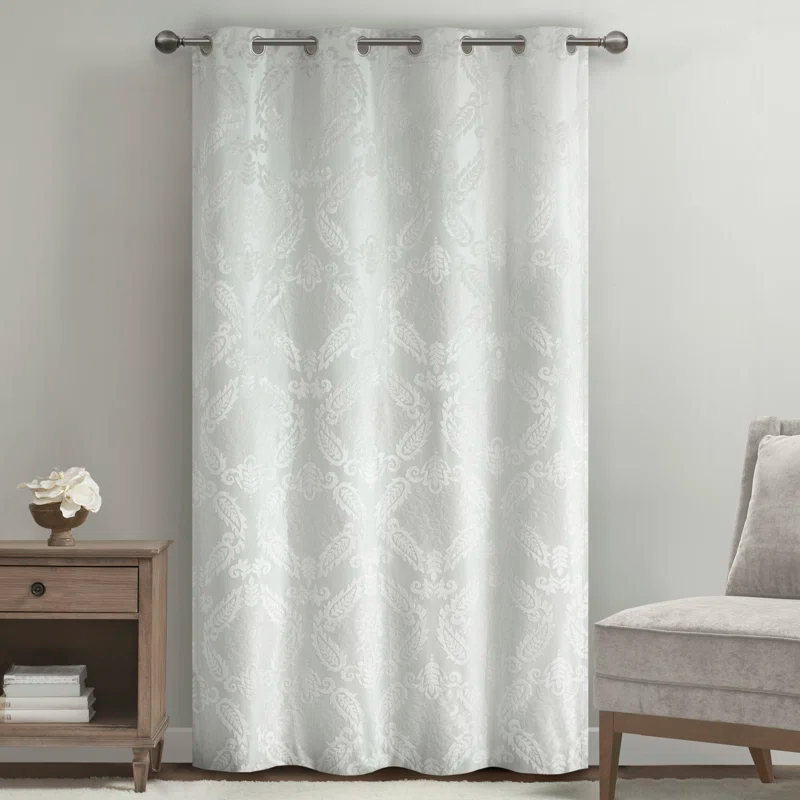 Amelia Knitted Jacquard Paisley Total Blackout Grommet Top Curtain Panel