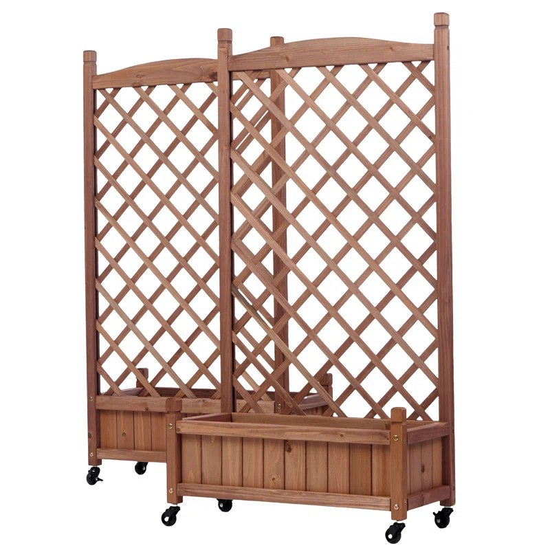 August Grove® Raised Garden Bed With Trellies 2 Pack, Outdoor Wooden Planter Box For Climbing Plants, Vegetables Herb Growing