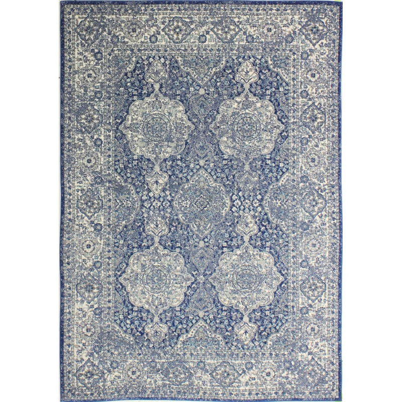 Darya Home Janay Collection Transitional Floral Area Rug Dk.Blue
