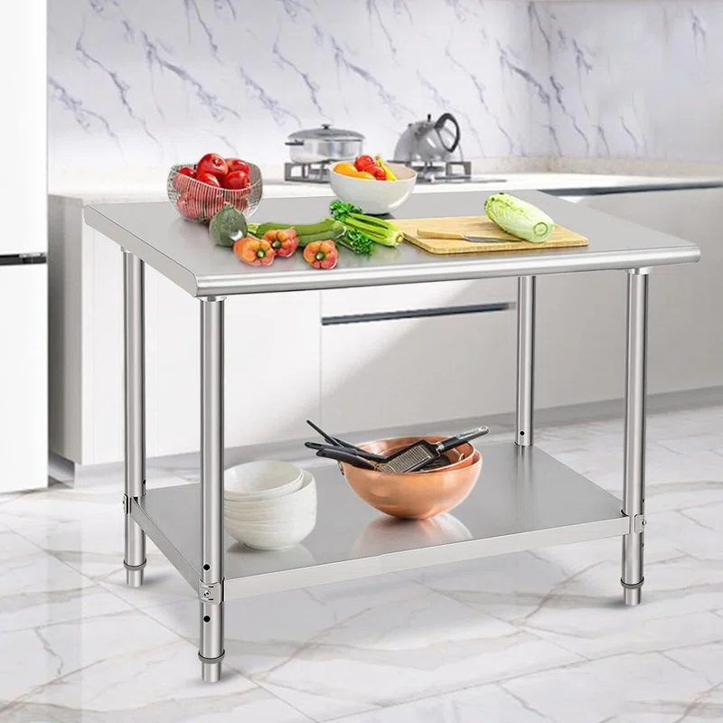 babevy Stainless Steel Table Commercial Work Table,NSF Three Layer Workbench Heavy Duty Prep Worktable