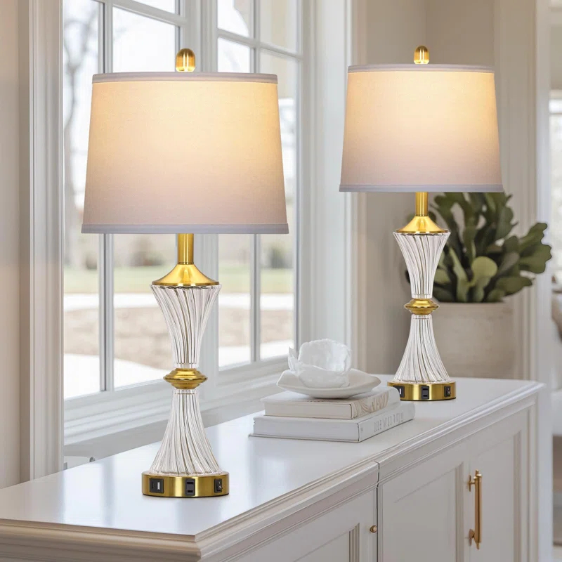 Rosdorf Park Crystal Glass Table Lamp Set of 2,Modern Bedroom Lamps