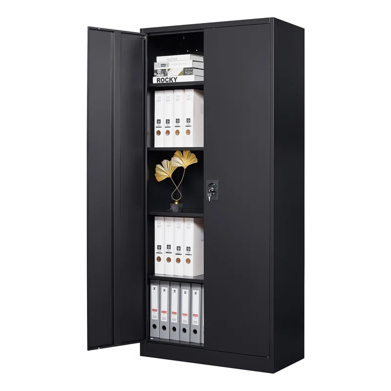 Inbox Zero Metal Storage Cabinet With Lock Door, Adjustable Shelf Steel Cabinets For Office, Home