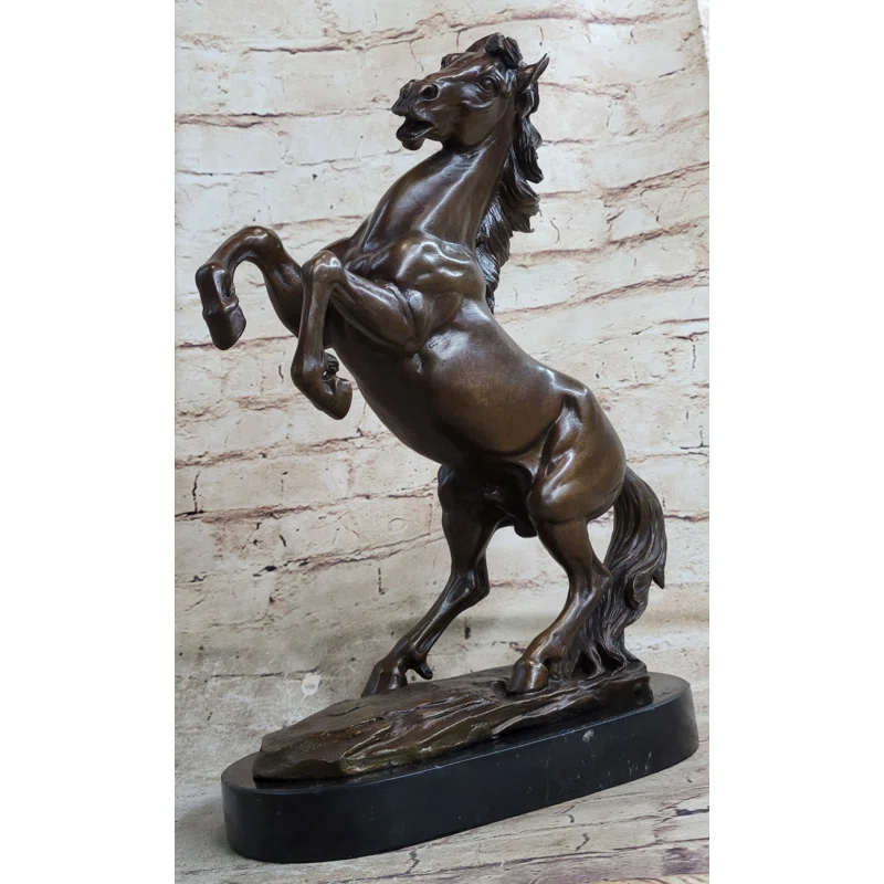 Charlton Home® Dumal Rearing Stallion Horse Bronze Sculpture Statue Figure On Marble Base By Lecourtier