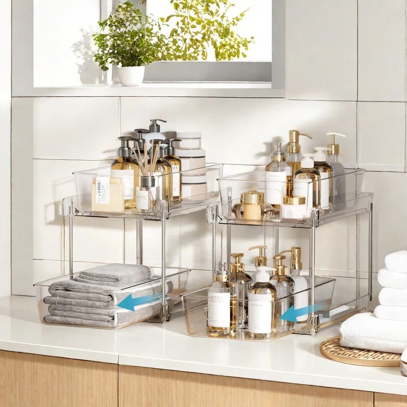 Rakbon 2 Tier Clear Under Sink Organizers 4 Pack