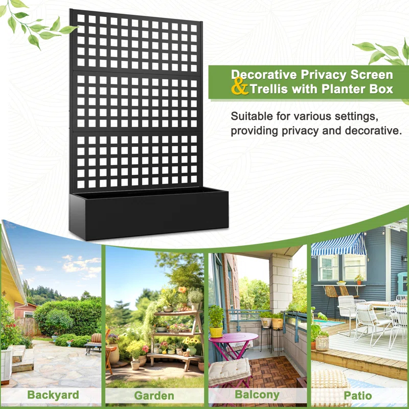 Latitude Run® Metal Planter Box with Trellis, Outdoor Raised Garden Bed with Privacy Screen