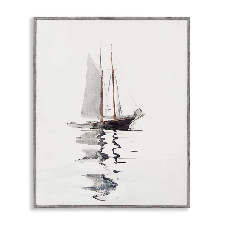 Stupell Industries " Tranquil Sailboat Vessel Floating Lone Ocean Reflection " by Lettered And Lined Painting Print