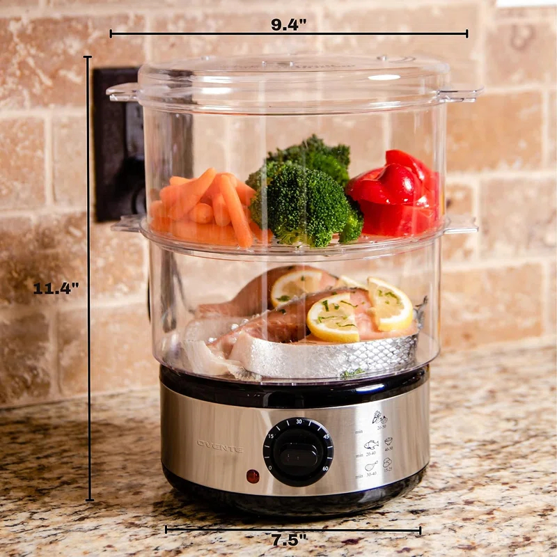 OVENTE 2-Tier Electric Food Steamer 5 Quarts Total Capacity