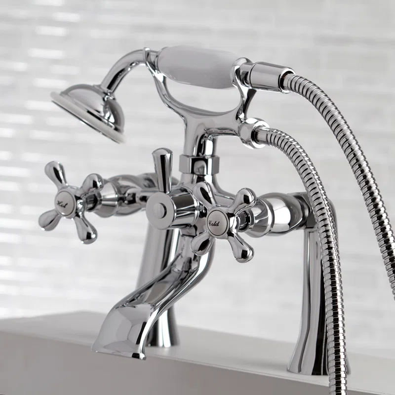 Kingston Brass KS268C Kingston Brass Kingston Three-Handle 2-Hole Deck Mount Clawfoot Tub Faucet with Hand Shower