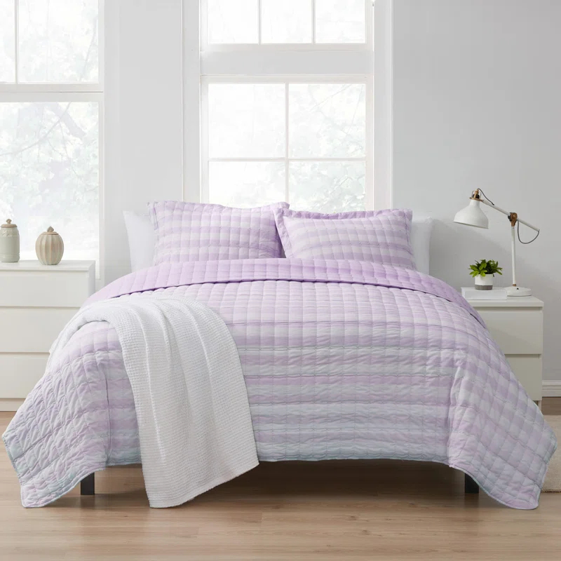 Sweet Home Collection Oversized Prewashed Checkered Plaid Embroidered Vintage Soft Quilt Set