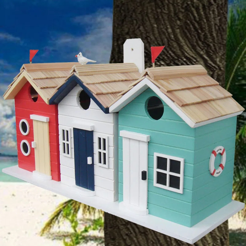 Home Bazaar Birds of a Feather Series Brighton Beach Huts 8.5 in x 17 in x 6 in Birdhouse