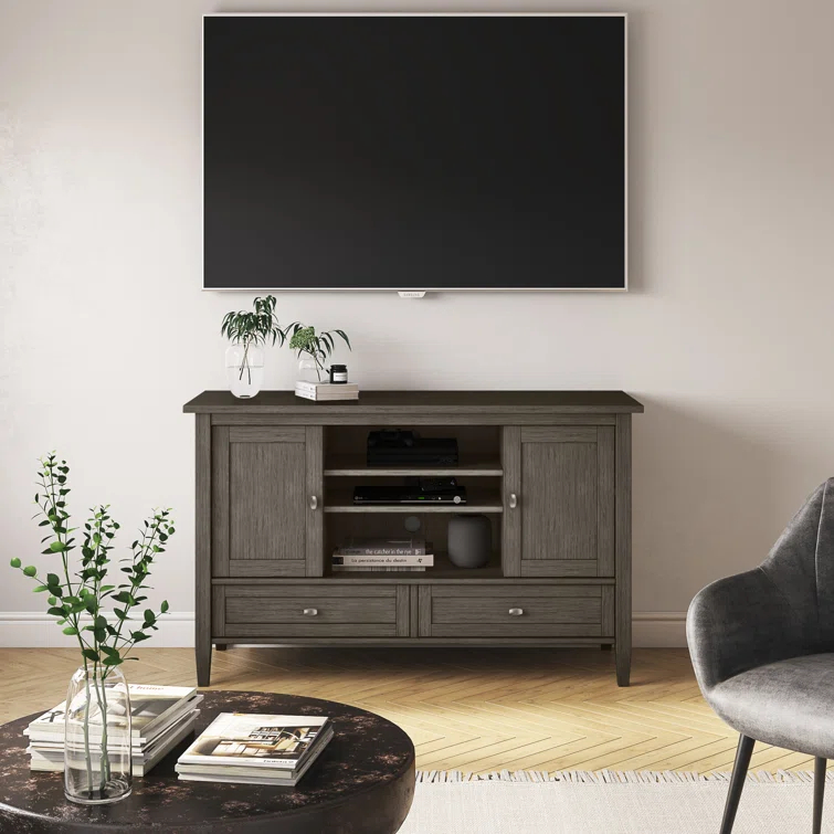 Simpli Home Warm Shaker 47"W Solid Wood TV Stand for TVs up to 55" with 2 Storage Cabinets and 2 Drawers