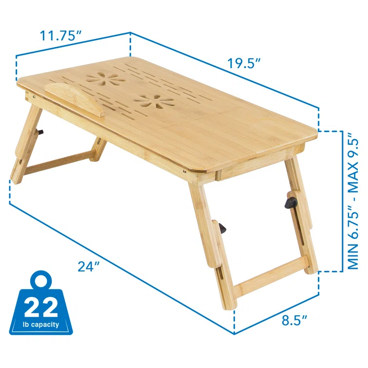 Mount-it Mount-It! Adjustable Bamboo Laptop Bed Tray w/ Tilting Top, Pullout Storage Drawer, Foldable Design